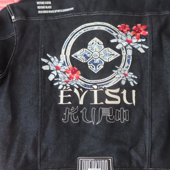 womens evisu kuro Robotic Floral Embroidered Padded Denim Jacket XS - Picture 5 of 12
